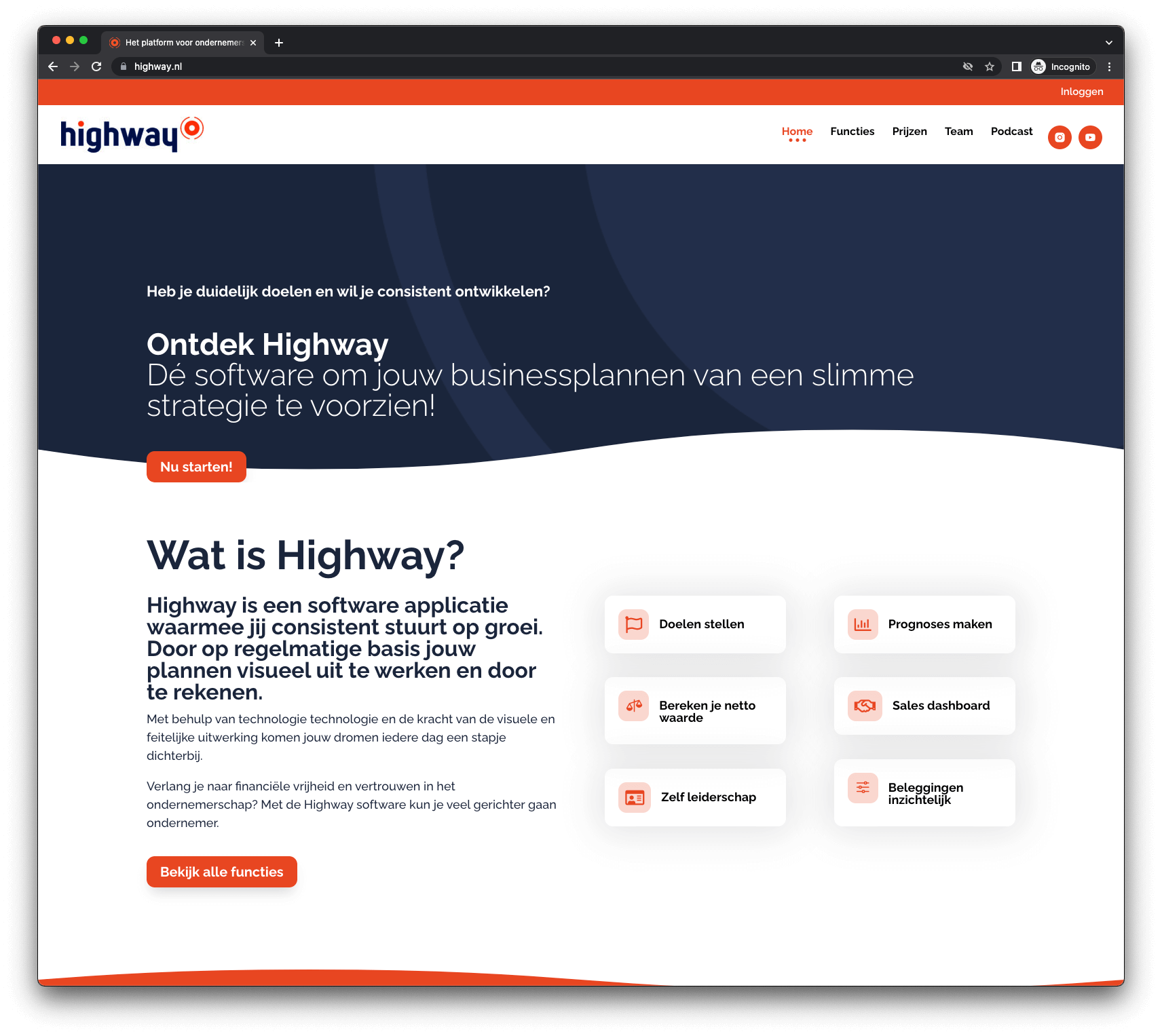 Highway - landingspagina van de website