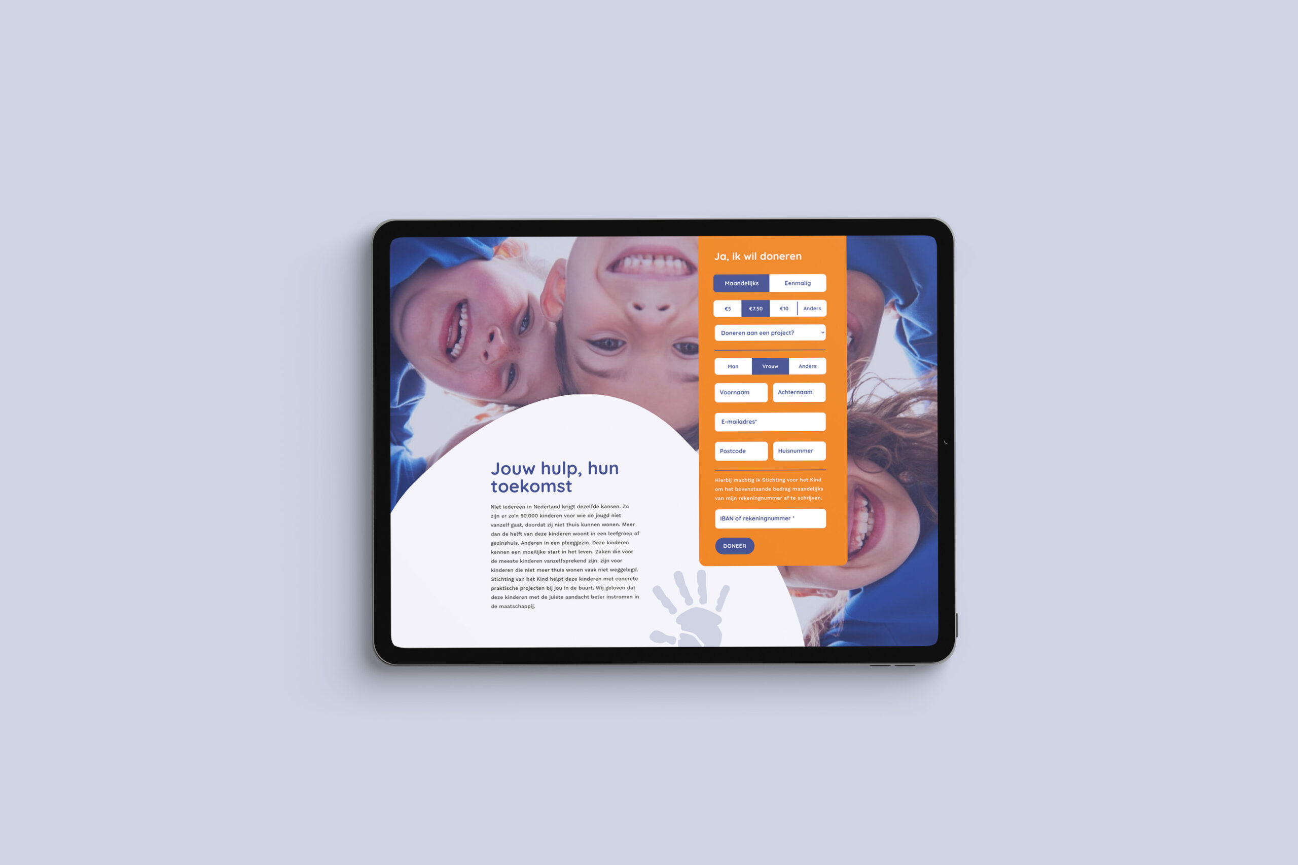 iPad Pro Mockup van SVHK met de donneerpagina